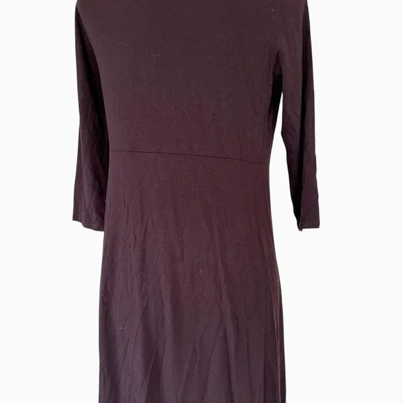 Eileen Fisher Women's Petite Small Dress Brown Viscose-Jersey Bateau-Neck Midi - Picture 10 of 11